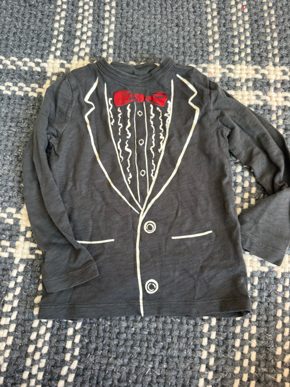 J crew xxs Kids Long-Sleeve Tuxedo Graphic Tee with Red Bow - Dark Gray